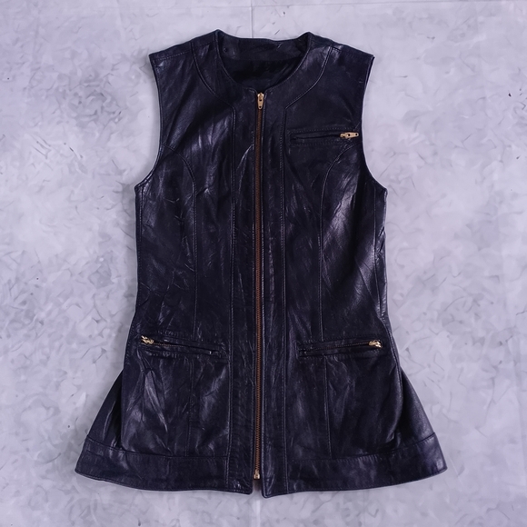 Vintage LIPTONS Black Leather Long Utility Vest Dress – Zipper Closure - Picture 2 of 8